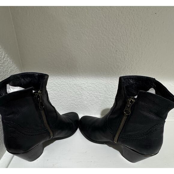 Black Leather Fringe Ankle Boots Booties Western Style - Picture 4 of 8